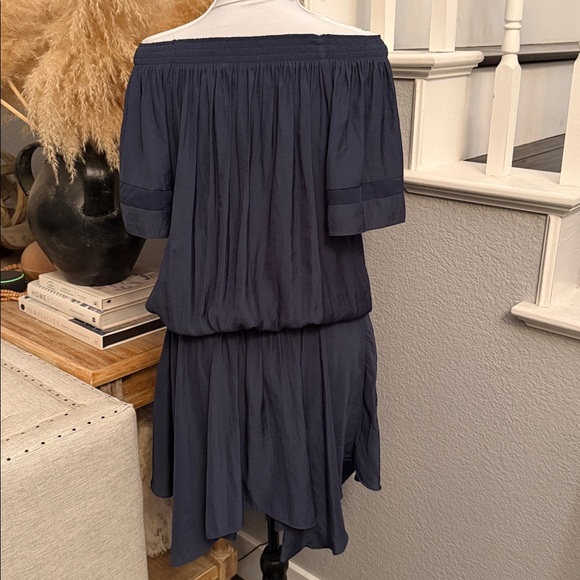 Ramy Brook Jessica Off the Shoulder Drop Waist Asymmetrical Dress Navy Size L - Picture 5 of 7